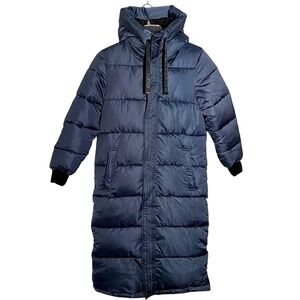 Dualist Stella Reversible Long Puffer Coat Womens Navy Black Hooded Winter